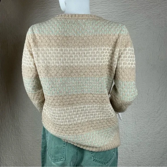 💖5/$25 J.Crew Lambswool Blend Striped Honeycomb Stitch Sweater Women Size S - Picture 6 of 13
